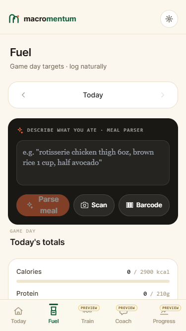 Natural-language meal parser interface powered by Groq/Llama 3.1